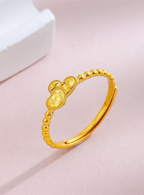 5G黄金爱心戒指女999足金心形碎碎冰小克重指环纯金食指戒送老婆
