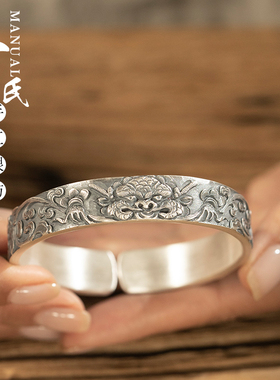 寸银坊复古做旧情侣足银貔貅手镯