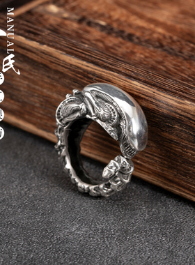 寸银坊情侣足银机车异形戒指