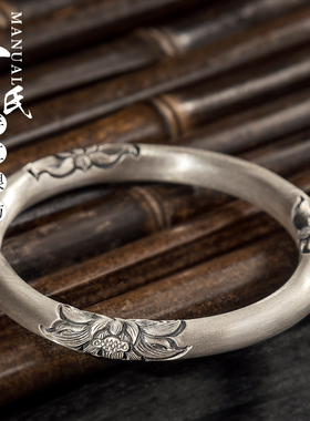 夏日雨荷贵妃镯足银999复古风女