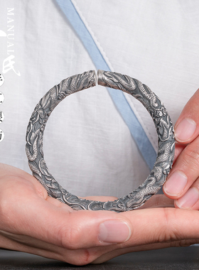 999纯银手镯浮雕子复古名族