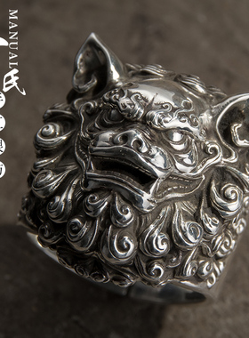 寸银坊情侣足银复古醒狮戒指