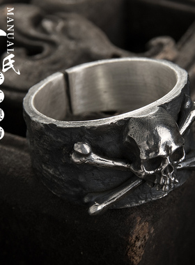 纯银骷髅头男女款朋克风做旧戒指