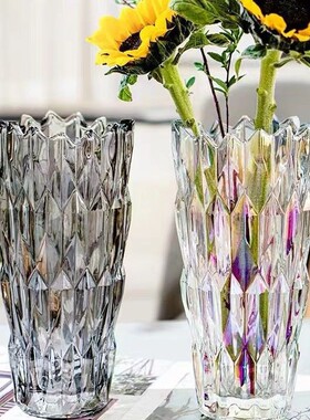 加厚水晶玻璃花瓶装饰锯齿口满天香水培养插鲜花客厅餐桌ins摆件