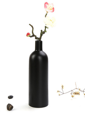 黑色陶瓷花瓶正方体几何图形水培花器干花插花器小号桌面台面摆件
