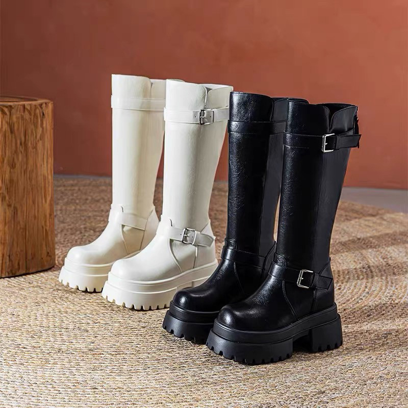 内增高10cm靴子长筒靴女2025冬松糕厚底靴棕色皮带扣小个子骑士靴,淘宝优惠券,粉丝福利购,淘宝优惠卷