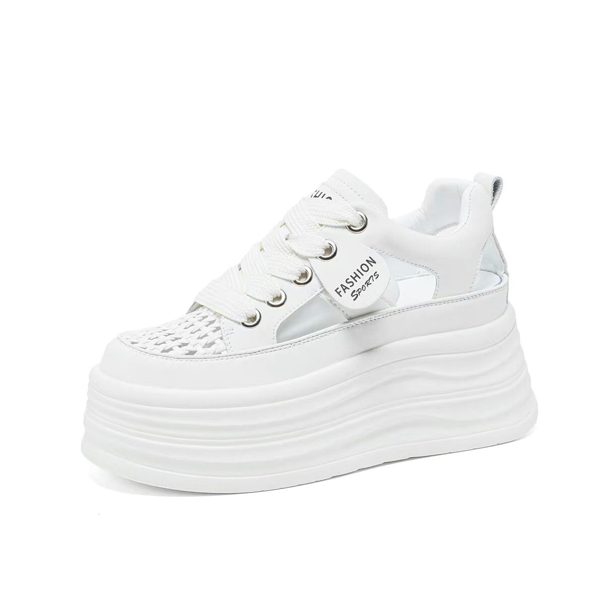 Thick-soled hollow white shoes 8cm height increasing women's shoes summer breathable hole-in-the-wall sandals mesh platform shoes