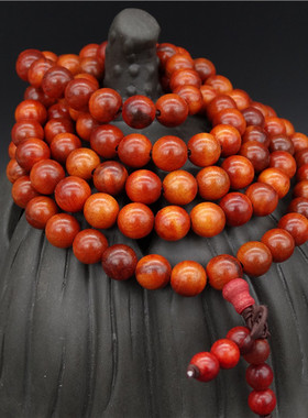 文玩印尼帝王血龙木佛珠手链