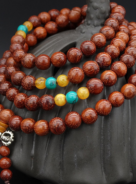 猫眼红檀木男女款本命年佛珠手链