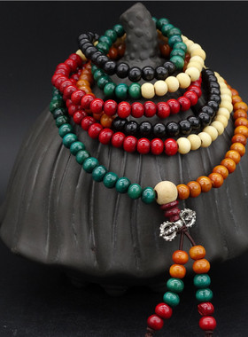 五色彩檀珠 五色檀木 佛珠手链 红檀 黑檀 白檀 黄檀檀木佛珠手链