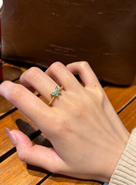 黄金渐冻蓝蝴蝶戒指 足金999莫桑钻对戒结订婚送女友生日礼物情侣