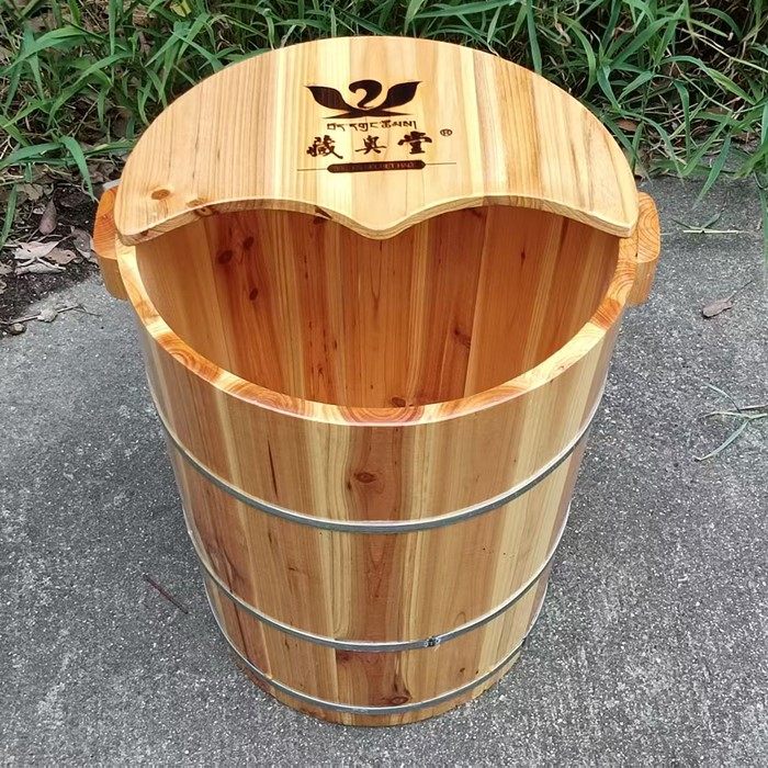 45cm高足浴桶膝盖下养生馆专用熏脚桶洗脚桶实木带盖熏蒸家用木桶,淘宝优惠券,粉丝福利购,淘宝优惠卷