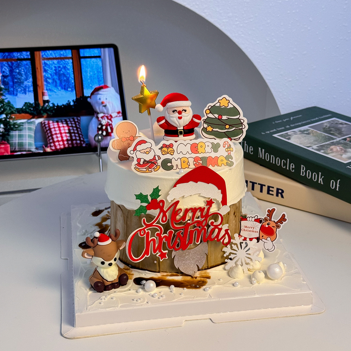 2025圣诞节蛋糕装饰摆件软胶圣诞老人雪人麋鹿小熊兔子派对插件 - 图1