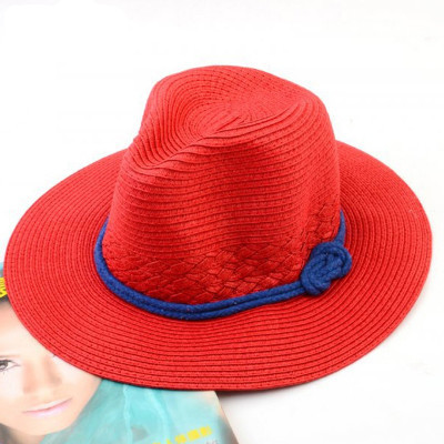 度假草帽 女 韩版潮春夏天沙滩防晒折叠大沿遮阳帽 红色太阳帽子