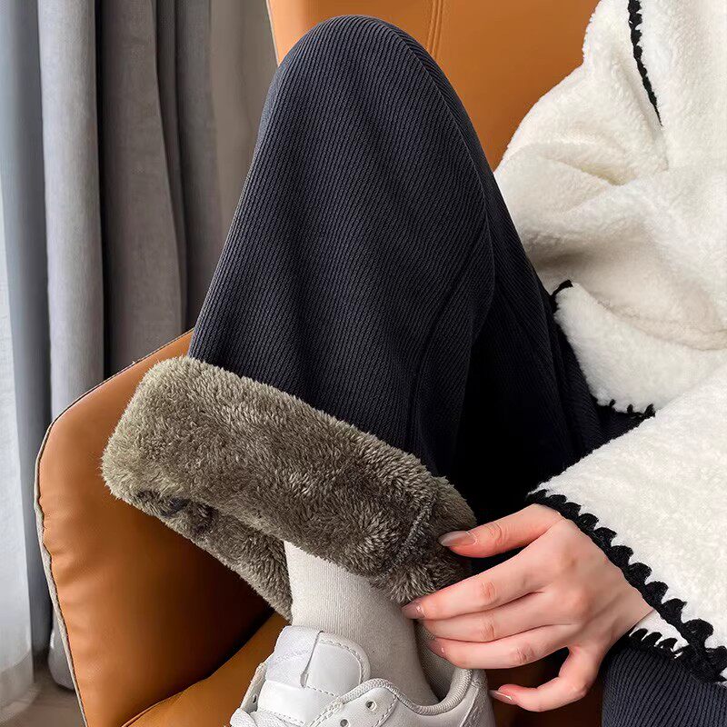 雪尼尔加绒阔腿裤女秋冬季灯芯绒女裤2025新款加厚羊羔绒直筒裤子,淘宝优惠券,粉丝福利购,淘宝优惠卷