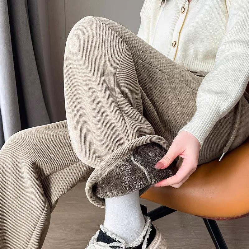 雪尼尔加绒阔腿裤女秋冬季灯芯绒女裤2025新款加厚羊羔绒直筒裤子,淘宝优惠券,粉丝福利购,淘宝优惠卷