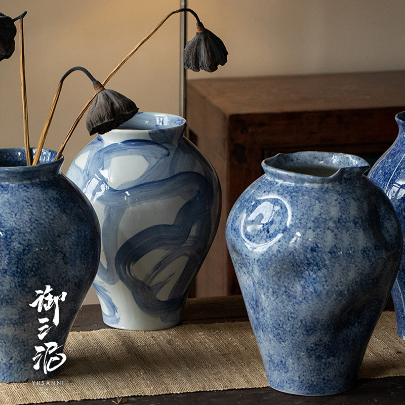 景德镇手绘青花养鲜花陶瓷大花瓶花器插花新中式复古田园客厅装饰,淘宝优惠券,粉丝福利购,淘宝优惠卷