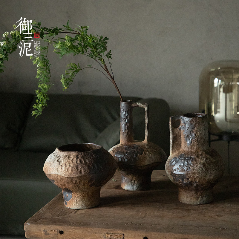 简约现代民宿鲜花瓶ins风侘寂摆件陶瓷花瓶高级感粗陶瓶插干花_虎窝淘