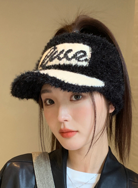 扎马尾加绒加厚护耳鸭舌帽骑行帽