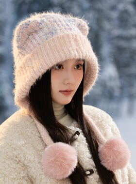 毛线帽子加绒防寒保暖护耳帽女