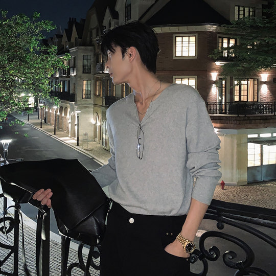 Hualun冬季内搭男生针织衫打底T恤薄款男装上衣cleanfit休闲毛衣