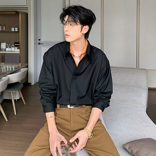 Hualun抗皱衬衫男士长袖高级感痞帅纯色内搭上衣cleanfit免烫衬衣 - 图2