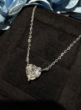 珠宝级~心形2克拉钻石项链925银镀金时尚通勤爱心锁骨链女科技钻