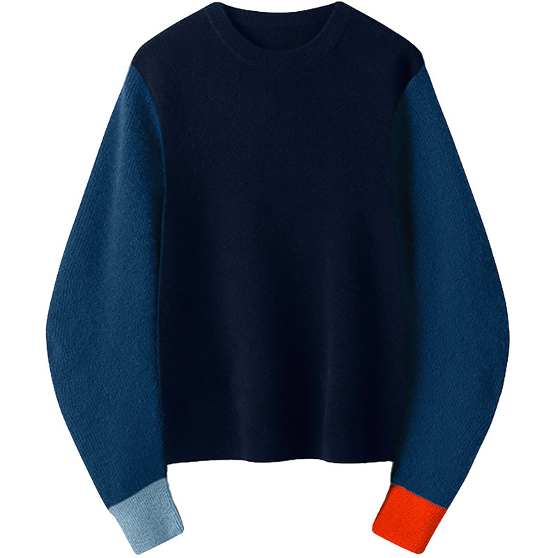 赞爆！自带气场真心漂亮！撞色弯刀袖修身羊绒衫女圆领纯羊绒毛衣,淘宝优惠券,粉丝福利购,淘宝优惠卷