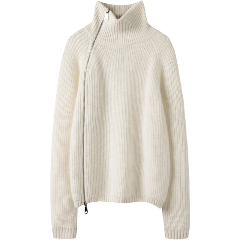 MRF〓绒+〓男女同款粗针重磅加厚斜拉链立领纯山羊绒衫女毛衣春,淘宝优惠券,粉丝福利购,淘宝优惠卷