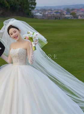 新娘主婚纱头纱长款蓬蓬样片头纱拍照跟妆影楼摄影高级感森系头饰