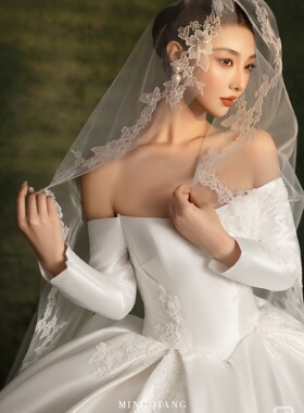 新款高级感蕾丝贴花头纱复古拍照写真头饰影楼婚纱摄影旅拍婚纱照