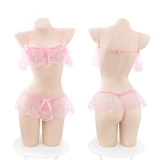 Раздельный топ без лямок, кружевная мини-юбка, штаны, нижнее белье, комплект