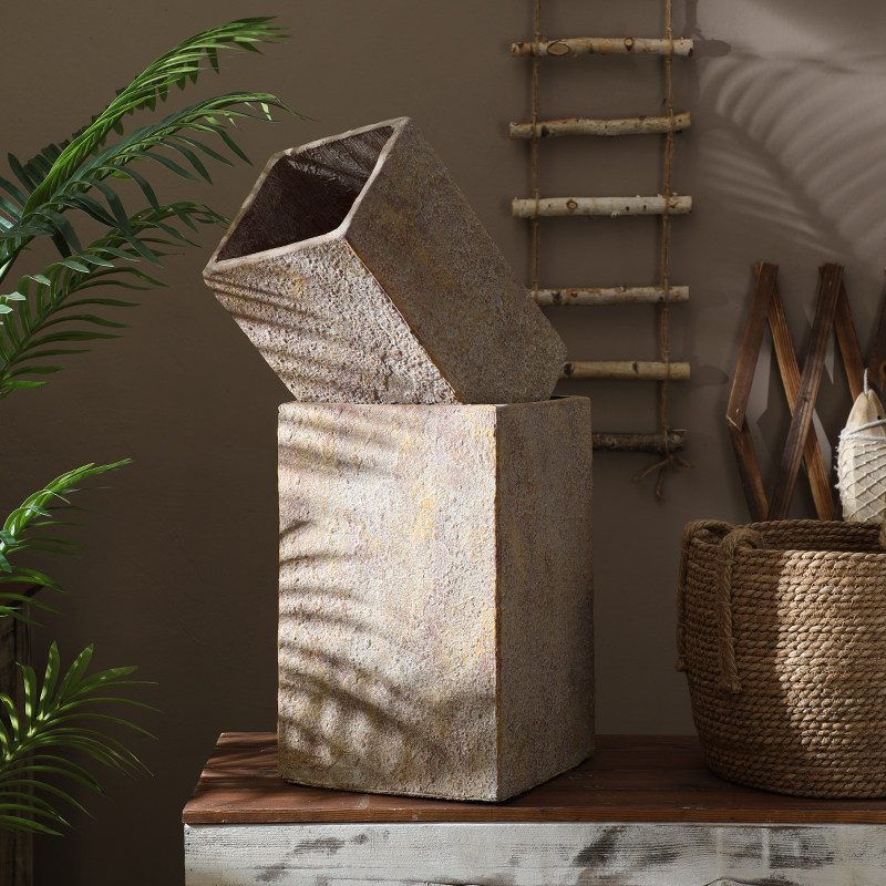 北欧镁泥复古落地大花盆高方粗陶质感客厅阳台花园绿植花卉仿真花,淘宝优惠券,粉丝福利购,淘宝优惠卷