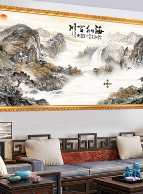 新款八方聚财风景山水画客厅沙发背景墙装饰贴画农村中堂自粘画