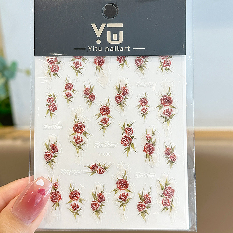 玫瑰花朵美妆甲贴纸烫金花环精致新中式带背胶指甲装饰女生美甲贴,淘宝优惠券,粉丝福利购,淘宝优惠卷