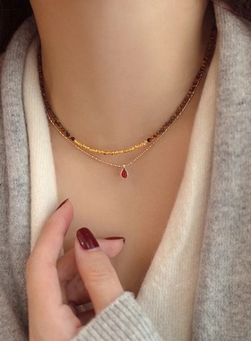 美拉德砂砾虎眼石碎银子项链女感秋冬轻奢复古精致