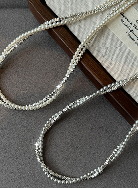 925碎银子真多麻灰色珍珠项链女轻奢高级感双层叠戴颈链