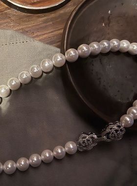 精美双山茶花贝珠施家珍珠项链圆珠仿澳白色锁骨