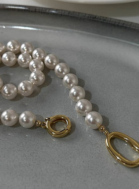 施家珍珠项链女小众颈链韩版气质网红金属正圆仿珍珠