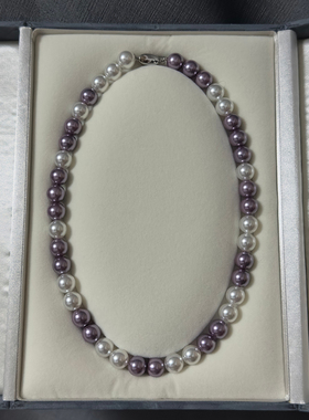 高端贝珠紫色珍珠项链女款毛衣链颈链新款爆款轻奢小众气质锁骨链