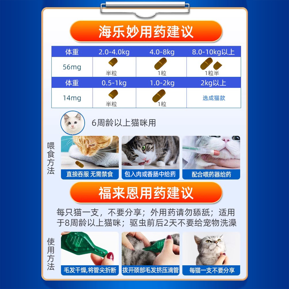 猫咪体内外一体驱虫药猫用海乐妙体内福来恩体外同驱去跳蚤打虫药-图3