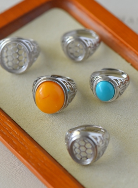 男女款S925纯银玉石镶嵌戒指空托