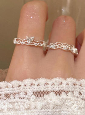 超仙~蕾丝花环镂空花朵戒指轻奢小众设计感百搭高级感食指戒指环