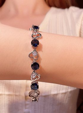 Sixi Cake蓝色锆石手链女ins气质轻奢小众设计高级感手饰圣诞礼物