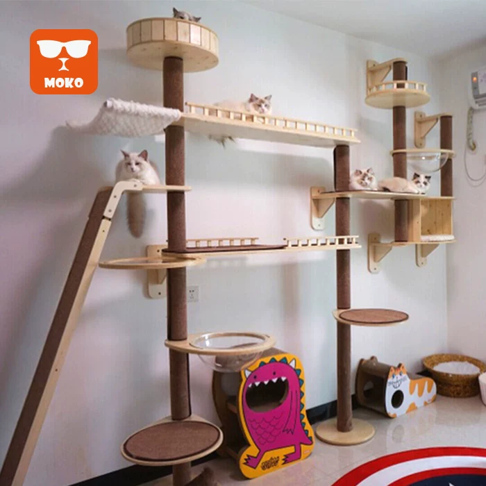 MOKO solid wood wall cat climbing shelf DIY cat tree cat nest integrated Tiaizhu cat tower combination cat house customization