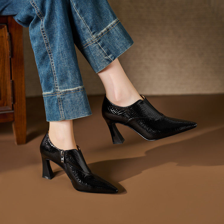 2026法式深口单鞋女春秋新款真皮尖头复古通勤粗跟百搭高跟鞋,淘宝优惠券,粉丝福利购,淘宝优惠卷
