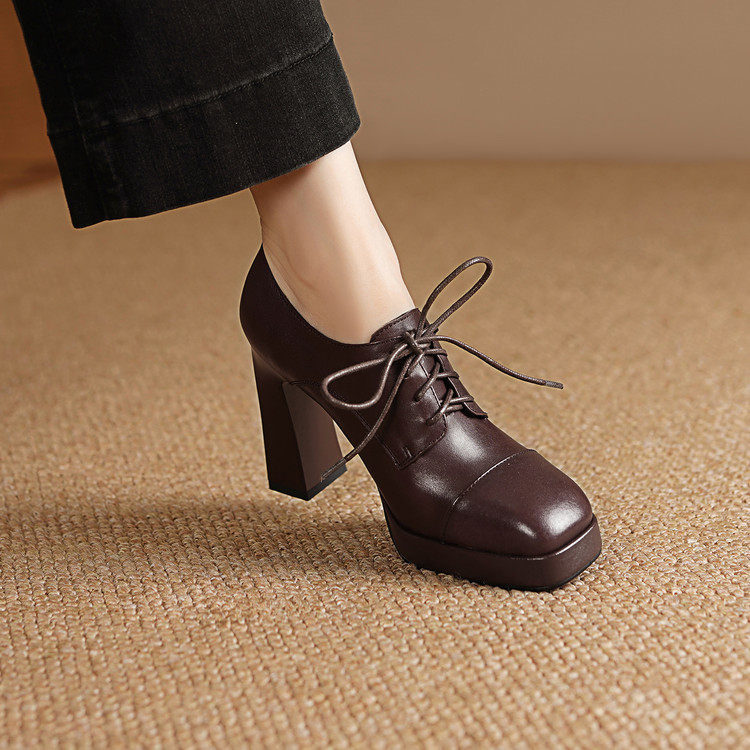 2026英伦风小皮鞋真皮软底不累脚高跟鞋粗跟深口单鞋女系带,淘宝优惠券,粉丝福利购,淘宝优惠卷