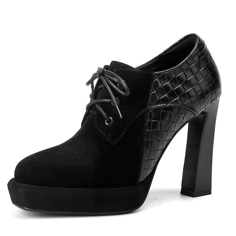 羊翻皮深口单鞋女高跟鞋2025秋冬新款女鞋欧美风复古绑带小皮鞋,淘宝优惠券,粉丝福利购,淘宝优惠卷