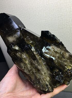 天然黑水晶簇标本摆件黑茶晶原石标本家居桌面客厅办公室摆件