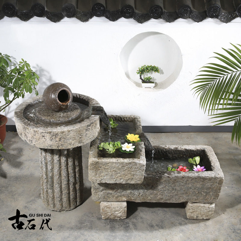 老石槽流水摆件石磨水景旧石头鱼缸养鱼阳台造景户外庭院水槽景观 诚信古石代 淘优券